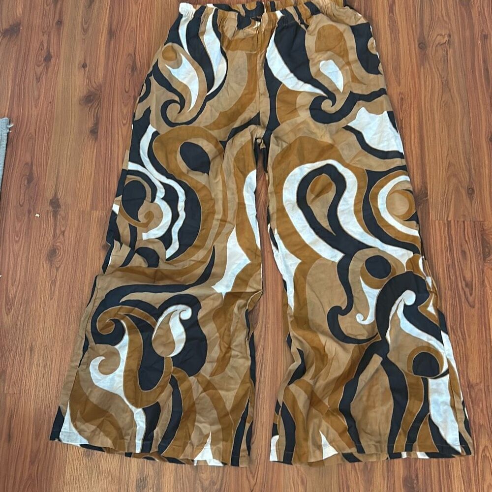 NWOT One Season Australia brown and white wide leg lightweight lounge pants m sw